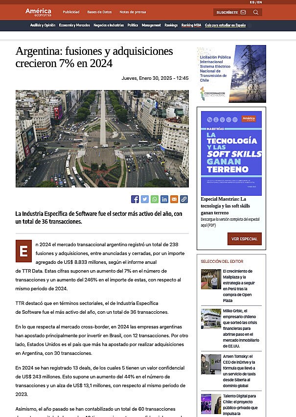 Argentina: fusiones y adquisiciones crecieron 7% en 2024